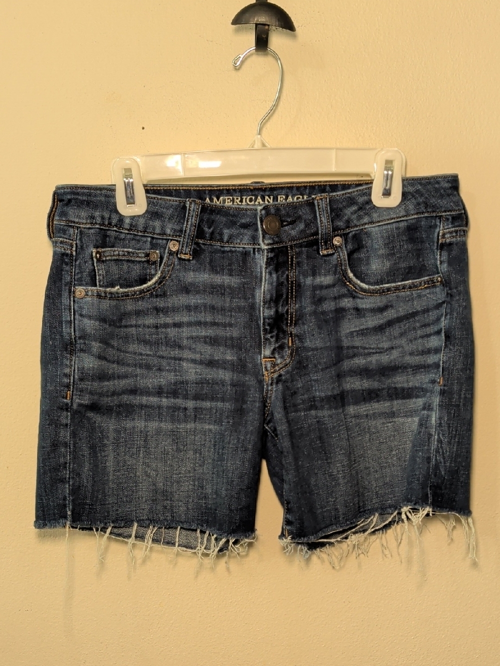 American Eagle Boy Midi Denim Shorts Dark Wash Cutoff Summer Women's Size 8